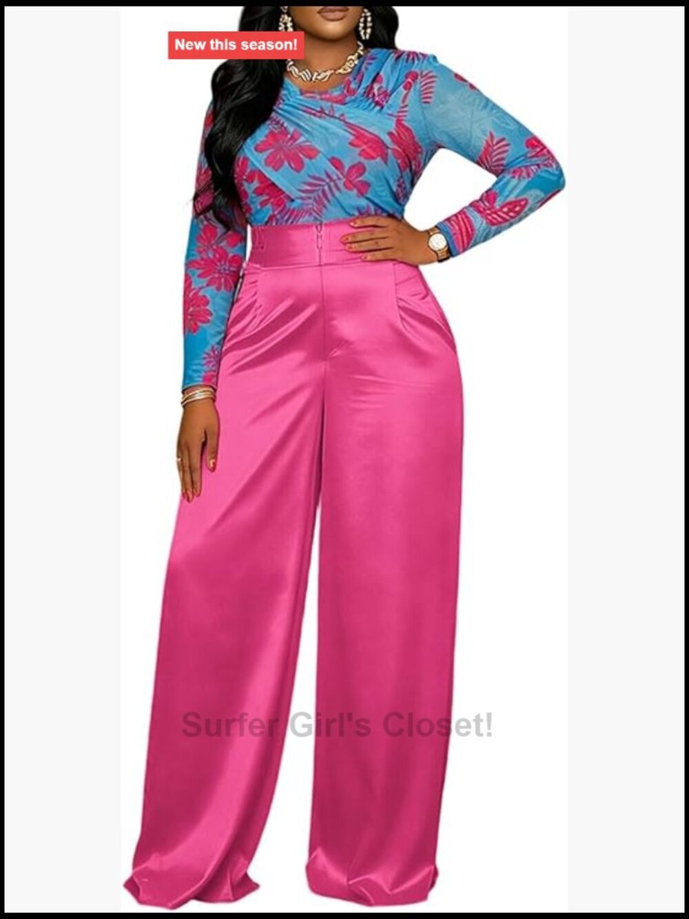Long Sleeve Mesh Crop Top Satin Pants Set 2 Piece Outfit